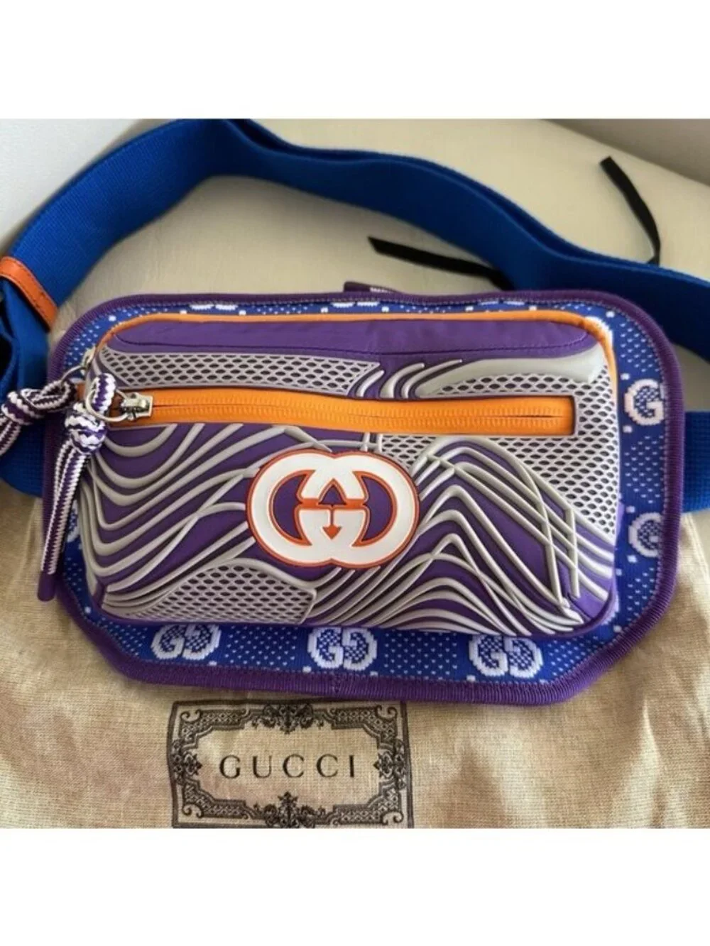 NEW 100% Authentic GUCCI 752102 GG Body Bag Cotton Rubber Nylon Multicolor Italy